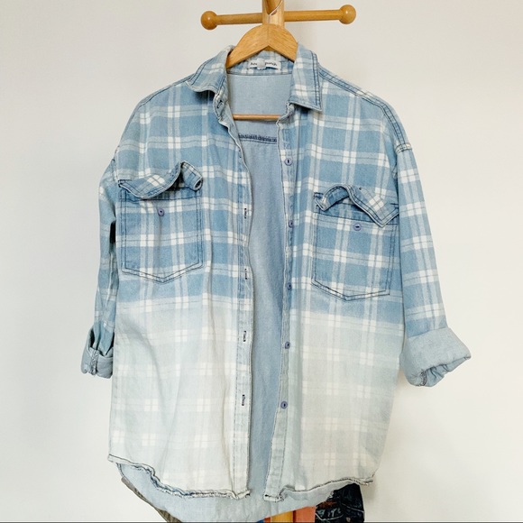 Ombré Denim Plaid Button Up - Picture 1 of 2